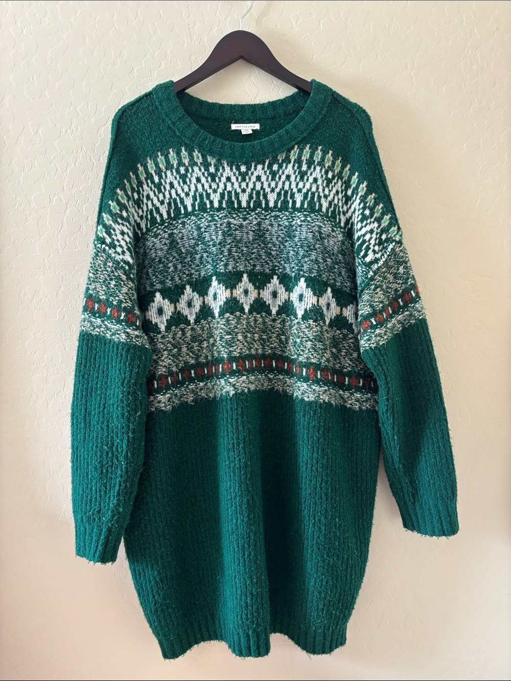AE Green Patterned Crewneck Sweater Dress